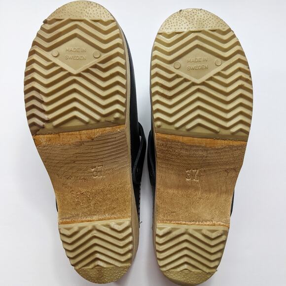 MIA 37 black leather Alma clog wood slip on harness buckle Swedish low heel - Picture 7 of 7